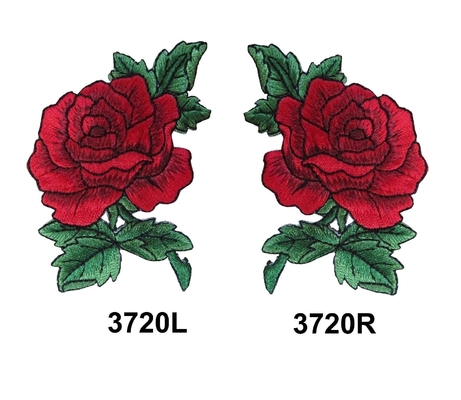 कपड़े के लिए लाल गुलाब के फूल की कढ़ाई सिलाई पैच कस्टम पैनटोन रंग