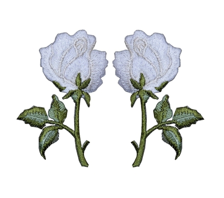 कढ़ाई के फूलों पर 2 पीसी / जोड़ी सफेद गुलाब आयरन कपड़े के लिए सीमा