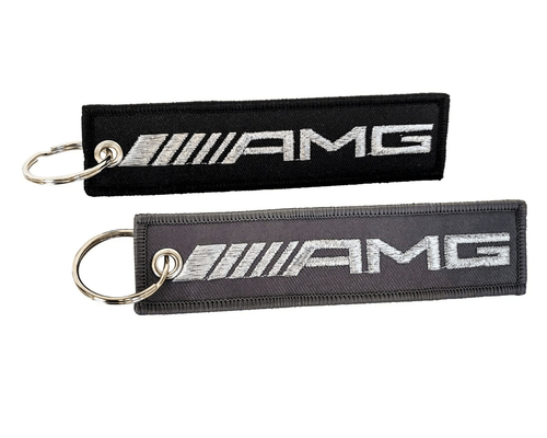 कढ़ाई AMG लोगो कुंजी श्रृंखला सहायक उपकरण चालक दल टैग अंगूठी काला ग्रे चांदी फोंट