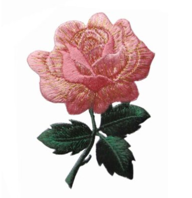 #4535 3 1/4 &quot;पिपली पैच पर गुलाबी गुलाब के फूल की कढ़ाई वाला लोहा